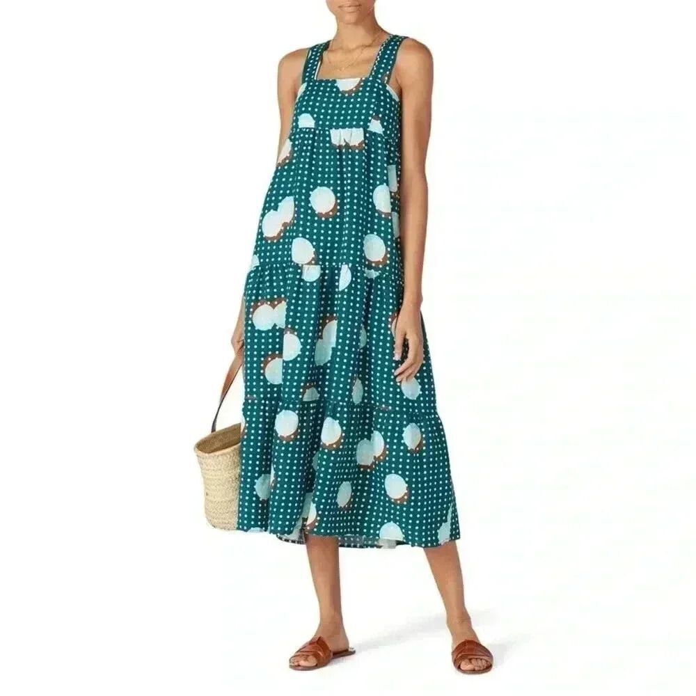 Hunter Bell Teal Polka Dot Midi Dress